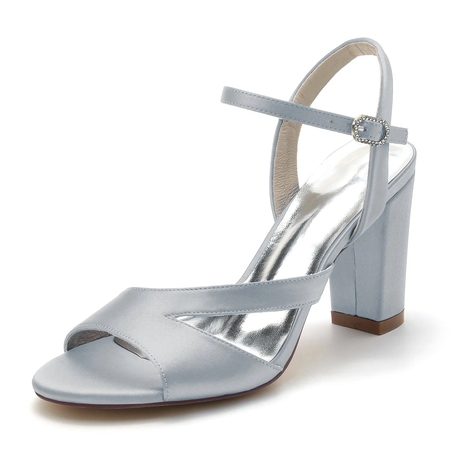 Women's Wedding Shoes Silk Satin Peep Toe Block Buckle Bridal Shoes - Image 8