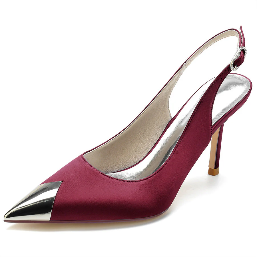 Women's Wedding Shoes Silk Satin Pointed Toe High Heel Splicing Bridal Shoes - Image 8