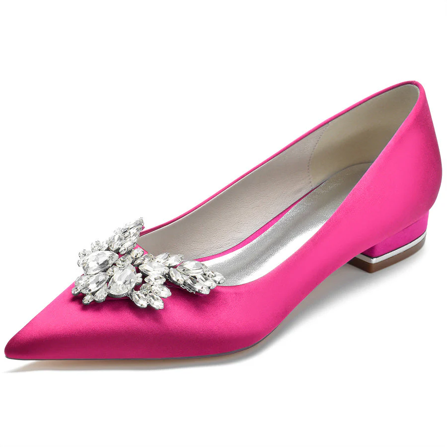 Women's Wedding Shoes Silk Satin Pointed Toe Low Heel Bridal Shoes with Rhinestones - Image 10