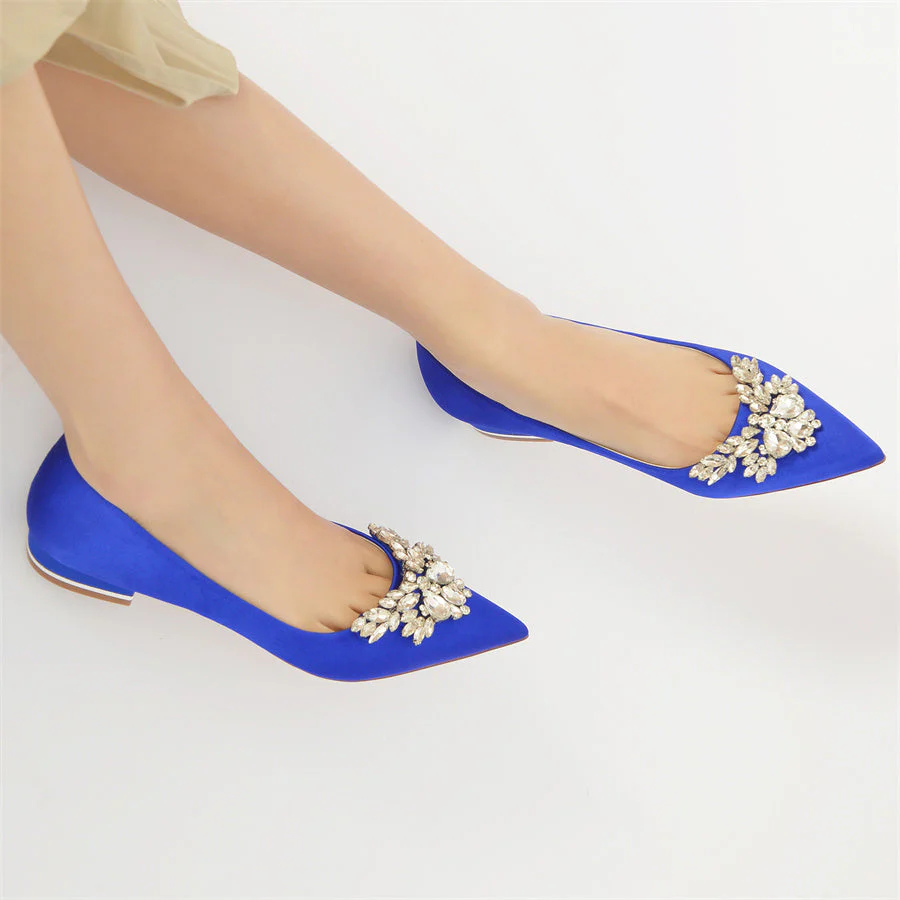 Women's Wedding Shoes Silk Satin Pointed Toe Low Heel Bridal Shoes with Rhinestones - Image 2