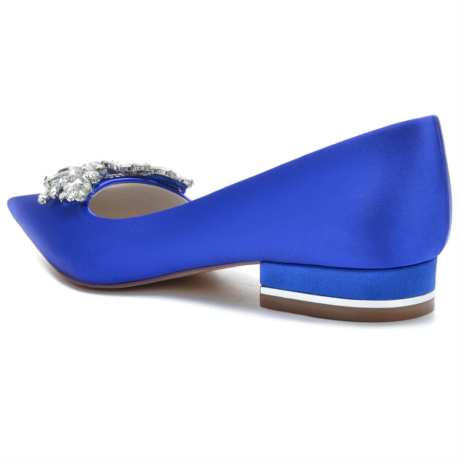 Women's Wedding Shoes Silk Satin Pointed Toe Low Heel Bridal Shoes with Rhinestones - Image 3