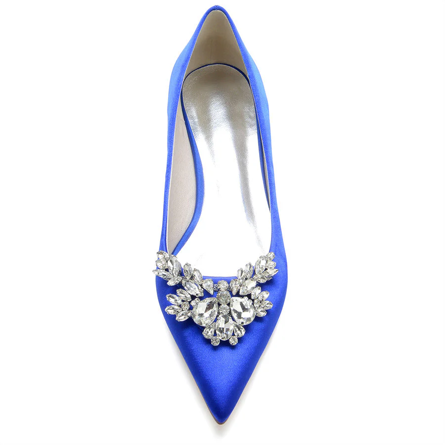 Women's Wedding Shoes Silk Satin Pointed Toe Low Heel Bridal Shoes with Rhinestones - Image 4