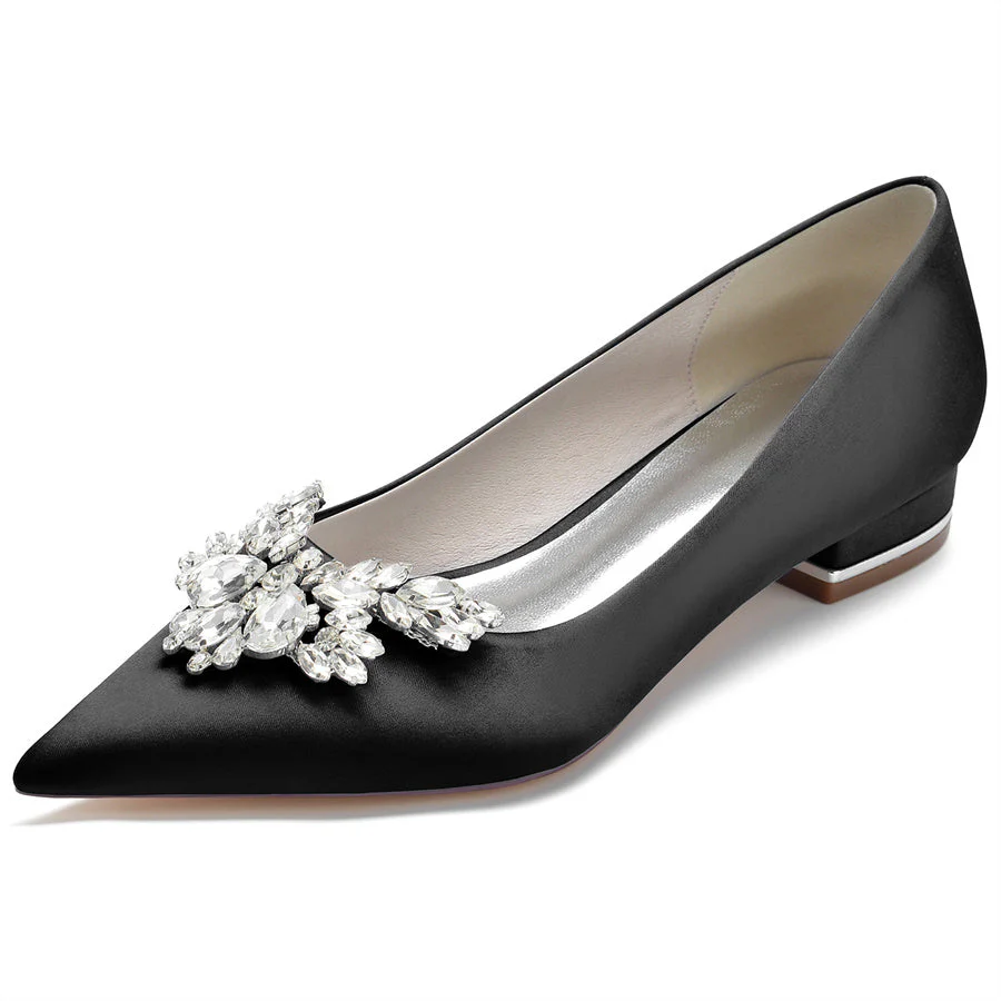 Women's Wedding Shoes Silk Satin Pointed Toe Low Heel Bridal Shoes with Rhinestones - Image 7