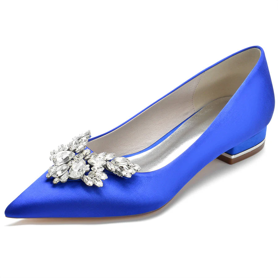 Women's Wedding Shoes Silk Satin Pointed Toe Low Heel Bridal Shoes with Rhinestones - Image 9