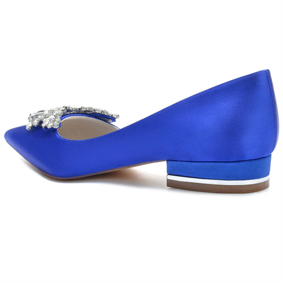 Women's Wedding Shoes Silk Satin Pointed Toe Low Heel Bridal Shoes with Rhinestones - Image 3