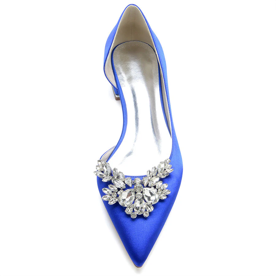 Women's Wedding Shoes Silk Satin Pointed Toe Low Heel Bridal Shoes with Rhinestones - Image 4