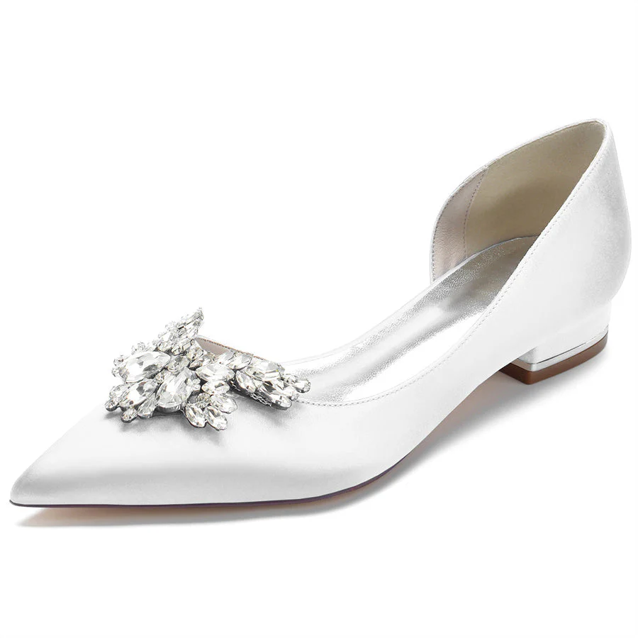 Women's Wedding Shoes Silk Satin Pointed Toe Low Heel Bridal Shoes with Rhinestones - Image 6