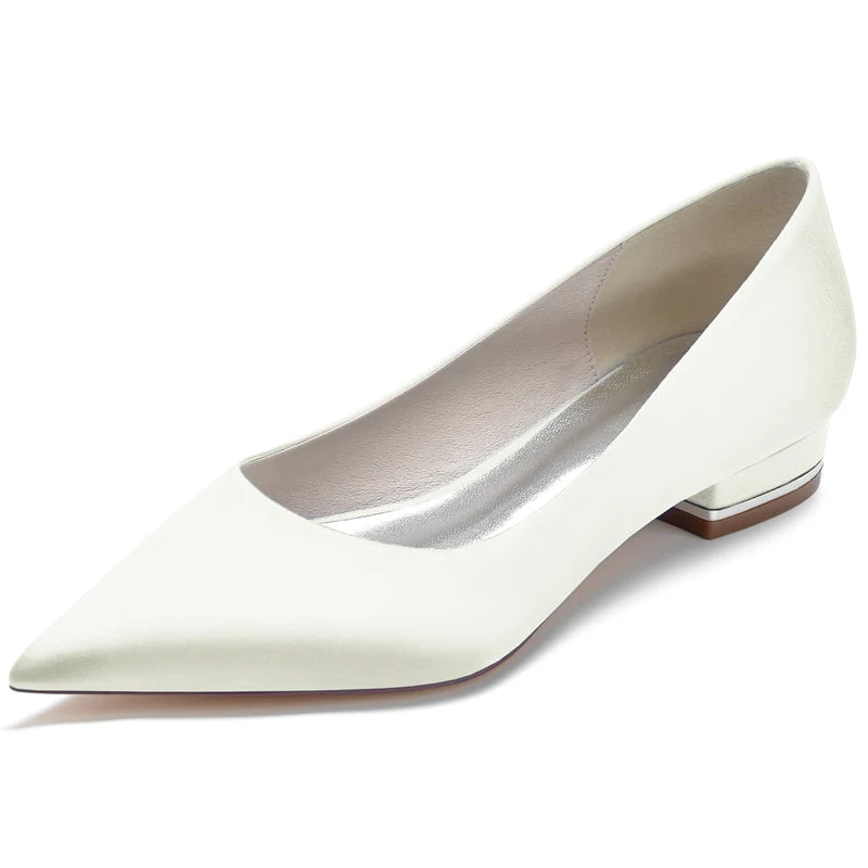 Women's Wedding Shoes Silk Satin Pointed Toe Square Heel Elegant Bridal Shoes - Image 9