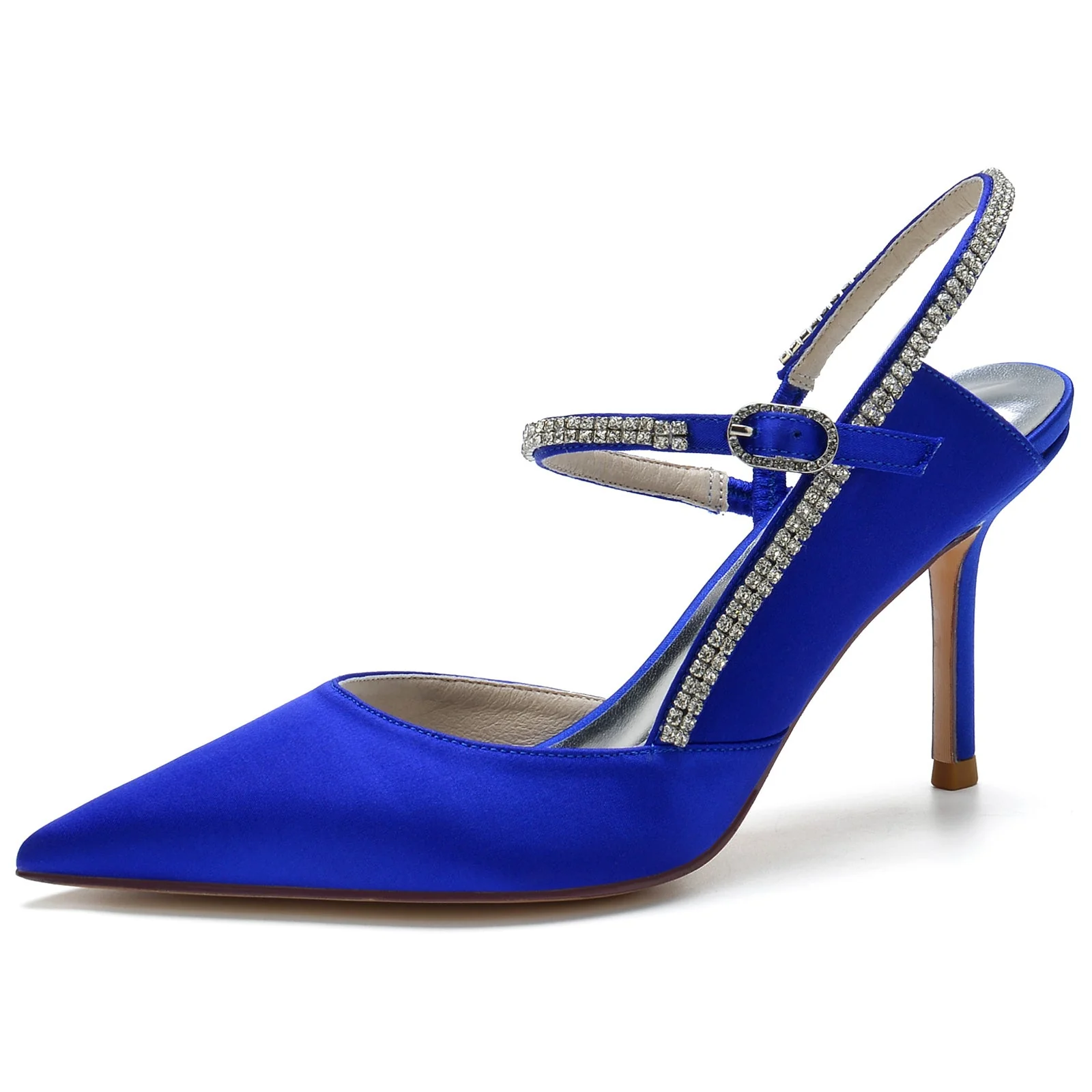 Women's Wedding Shoes Silk Satin Pointed Toe Stiletto Elegant Buckle Bridal Shoes - Image 2