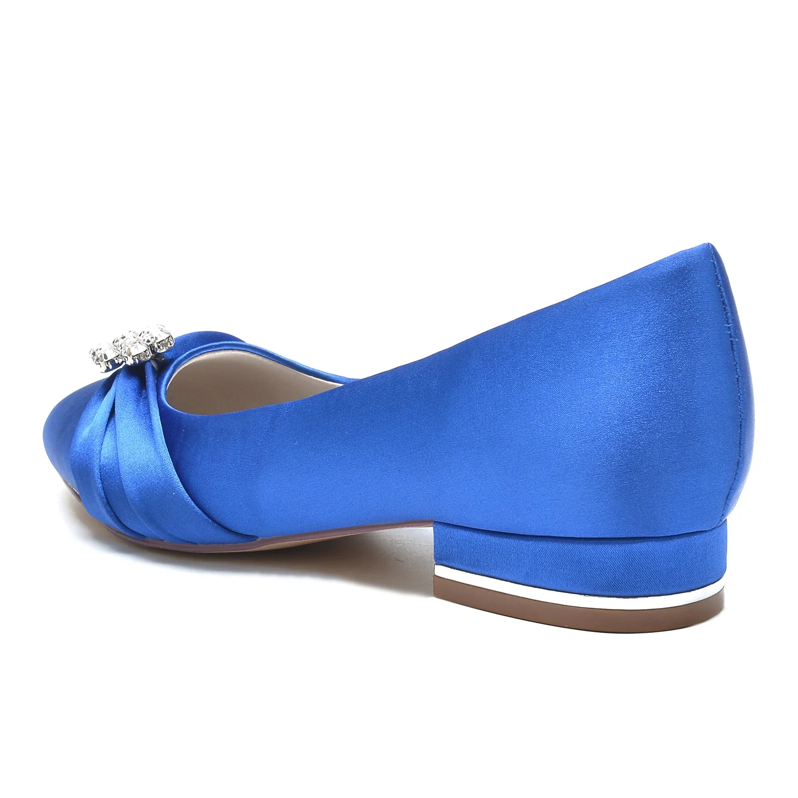 Women's Wedding Shoes Silk Satin Rhinestone Flower Low Closed Round Toe Bridal Shoes - Image 3