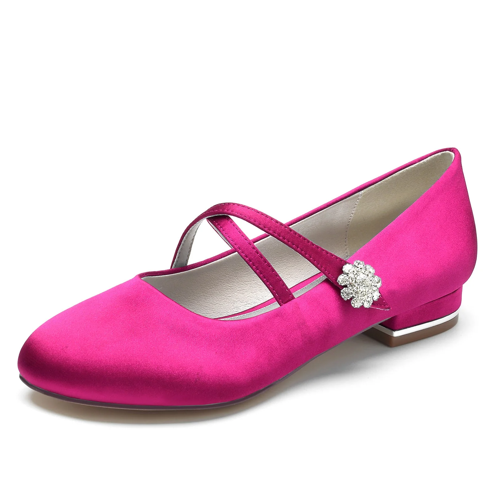 Women's Wedding Shoes Silk Satin Rhinestone Low Closed Toe Buckle Mary Jane Bridal Shoes - Image 8
