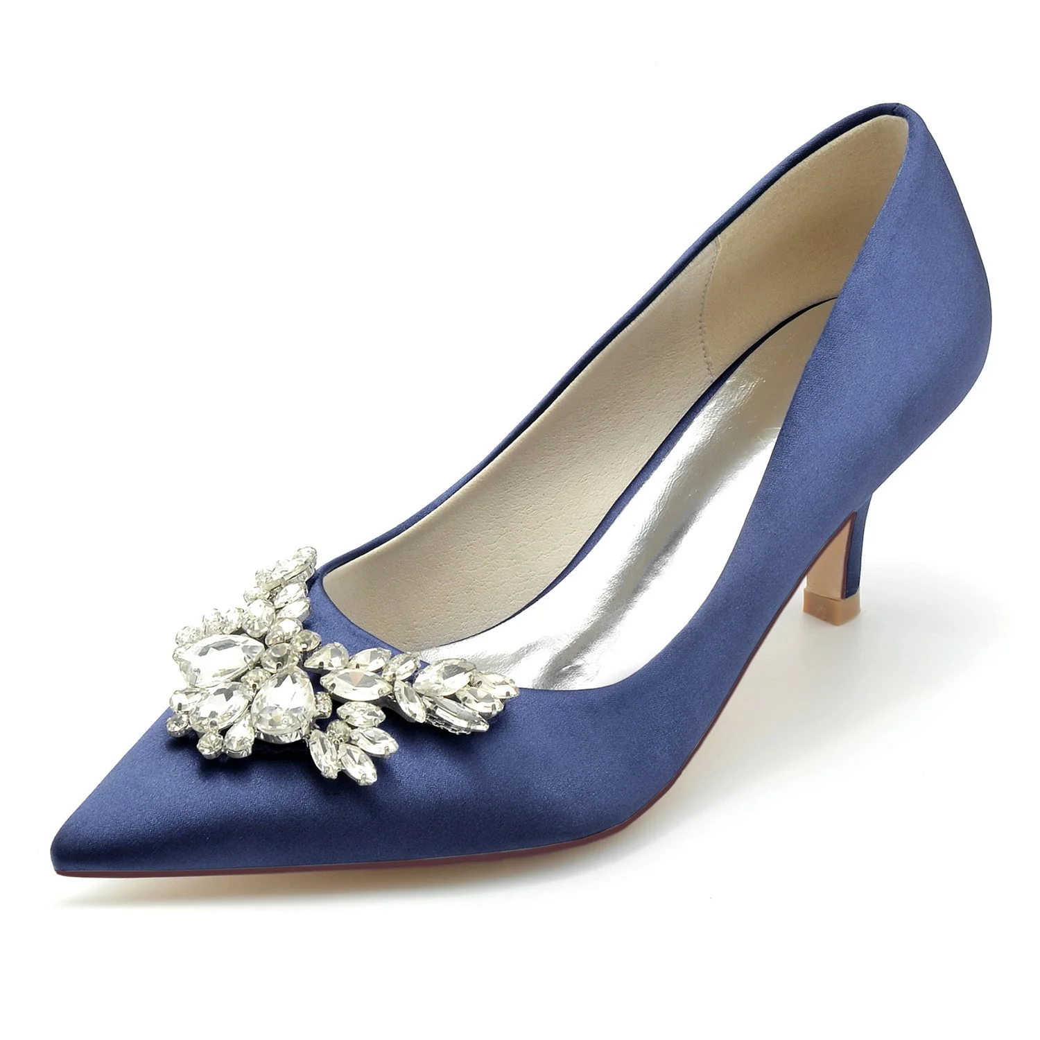 Women's Wedding Shoes Silk Satin Rhinestone Mid Pointed Toe Minimalism Bridal Shoes - Image 10