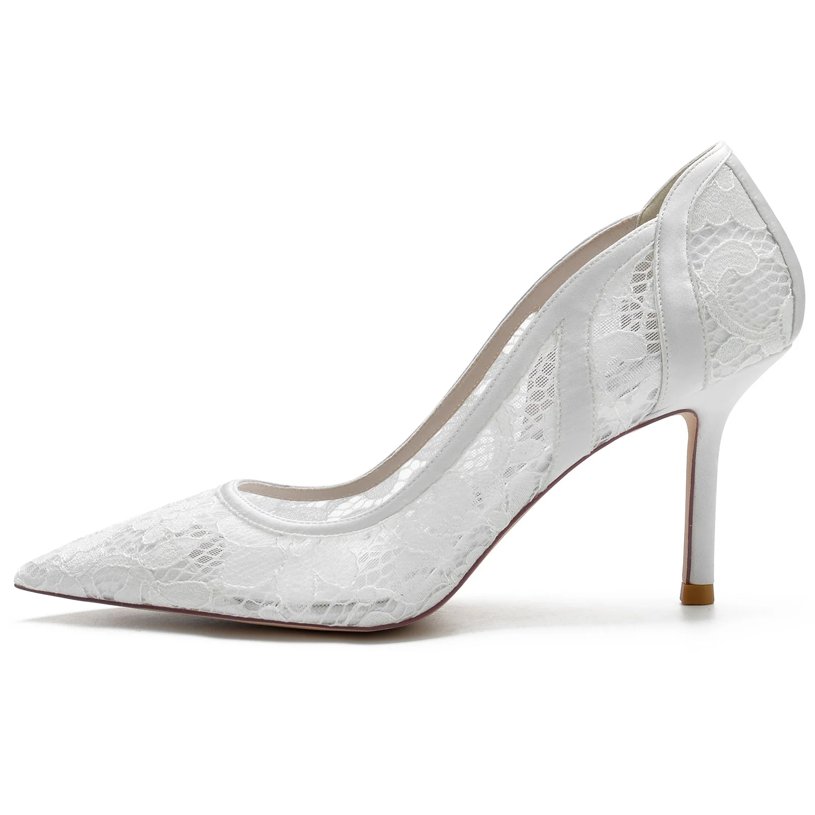 Women's Wedding Shoes Silk Satin Stiletto Pointed Toe Lace Bridal Shoes - Image 3
