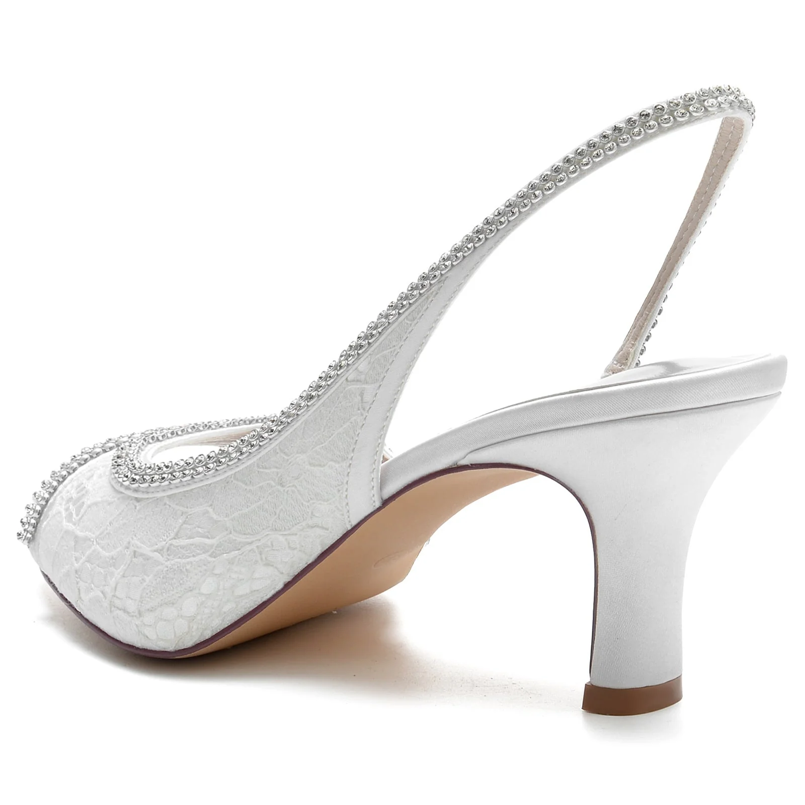 Women's Wedding Shoes Silk Stain Lace Rhinestone Mid Peep Toe Buckle Bridal Shoes - Image 4