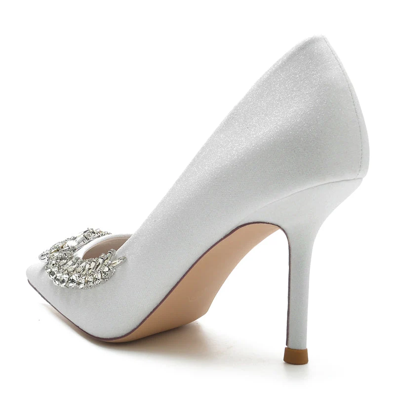 Women's Wedding Shoes Silver Pointed Toe Stiletto Heel Sparkling Bridal Shoes with Rhinestone - Image 5