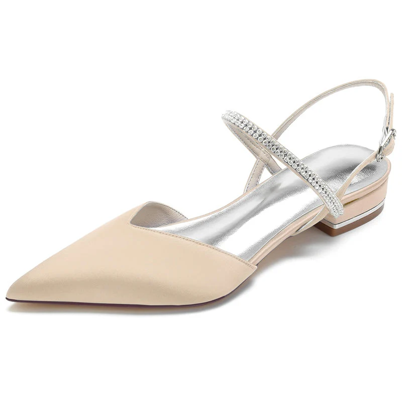 Women's Wedding Shoes Simple Crystal Pointed Toe Low Heel Buckle Bridal Shoes - Image 12