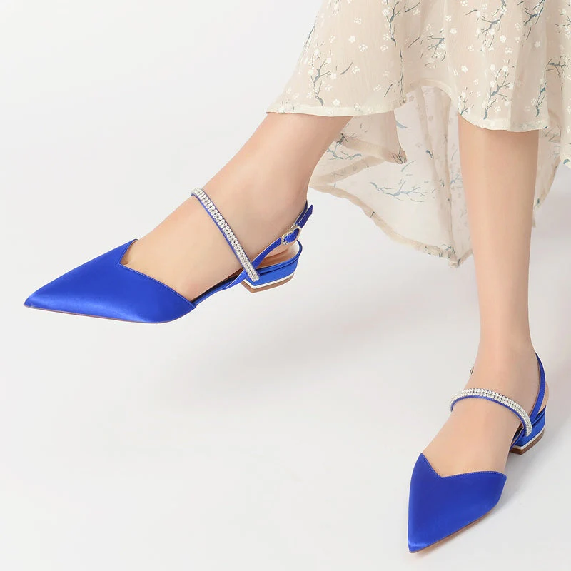 Women's Wedding Shoes Simple Crystal Pointed Toe Low Heel Buckle Bridal Shoes - Image 6
