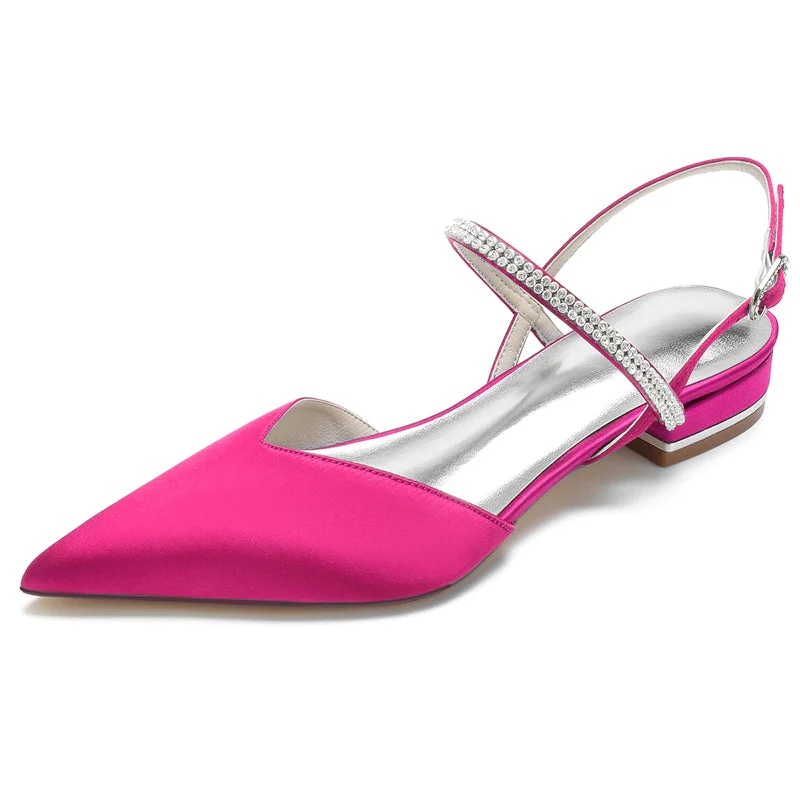 Women's Wedding Shoes Simple Crystal Pointed Toe Low Heel Buckle Bridal Shoes - Image 8