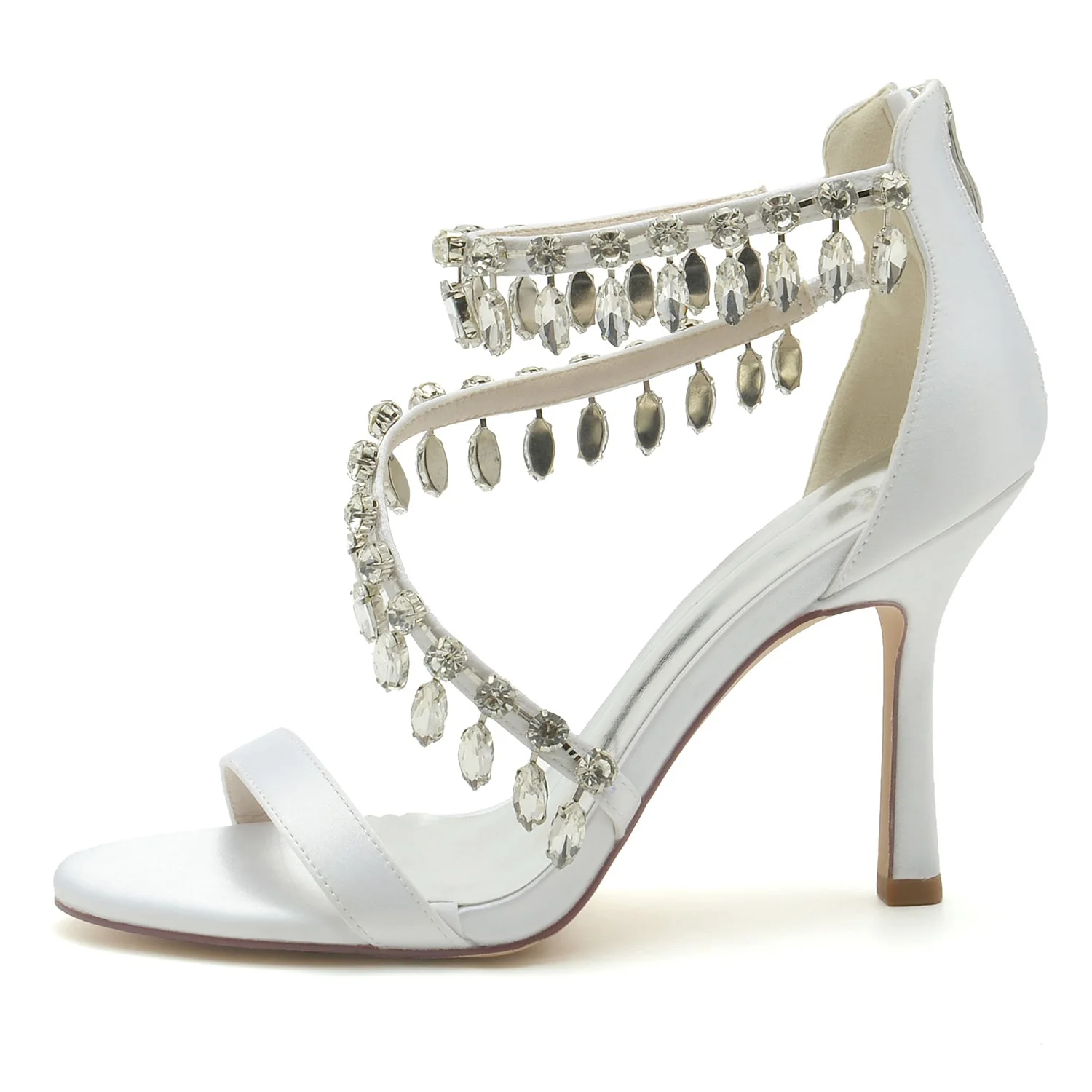 Women's Wedding Shoes Spiral Rhinestone High Heel Open Toe Buckle Bridal Shoes - Image 2