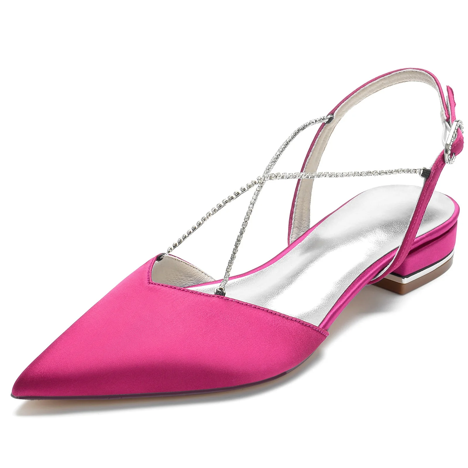 Women's Wedding Shoes Mini Square Crystal Chain Low Pointed Toe Pumps Bridal Shoes - Image 12