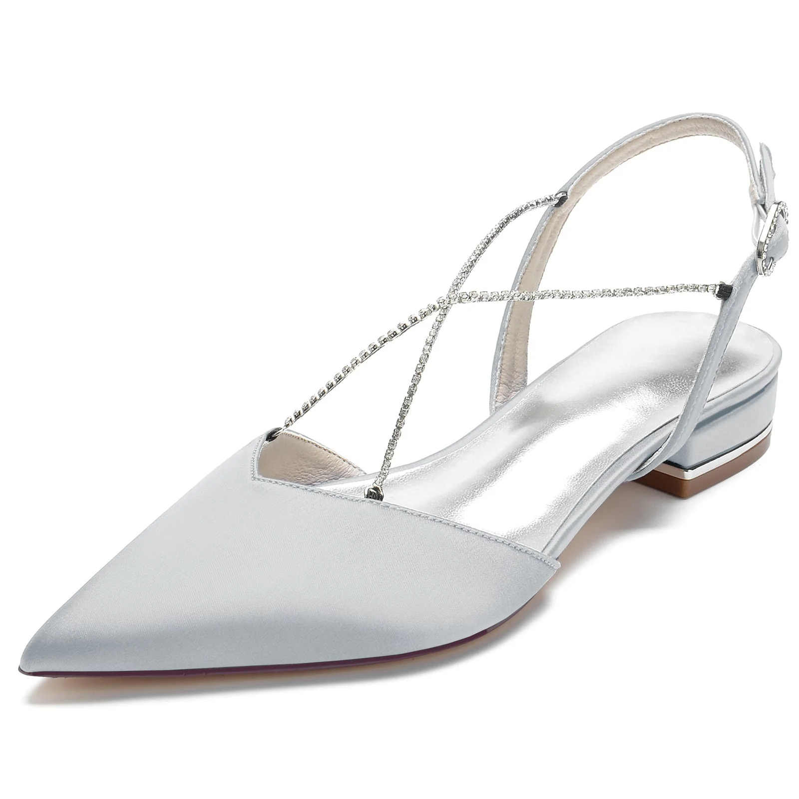 Women's Wedding Shoes Mini Square Crystal Chain Low Pointed Toe Pumps Bridal Shoes - Image 9