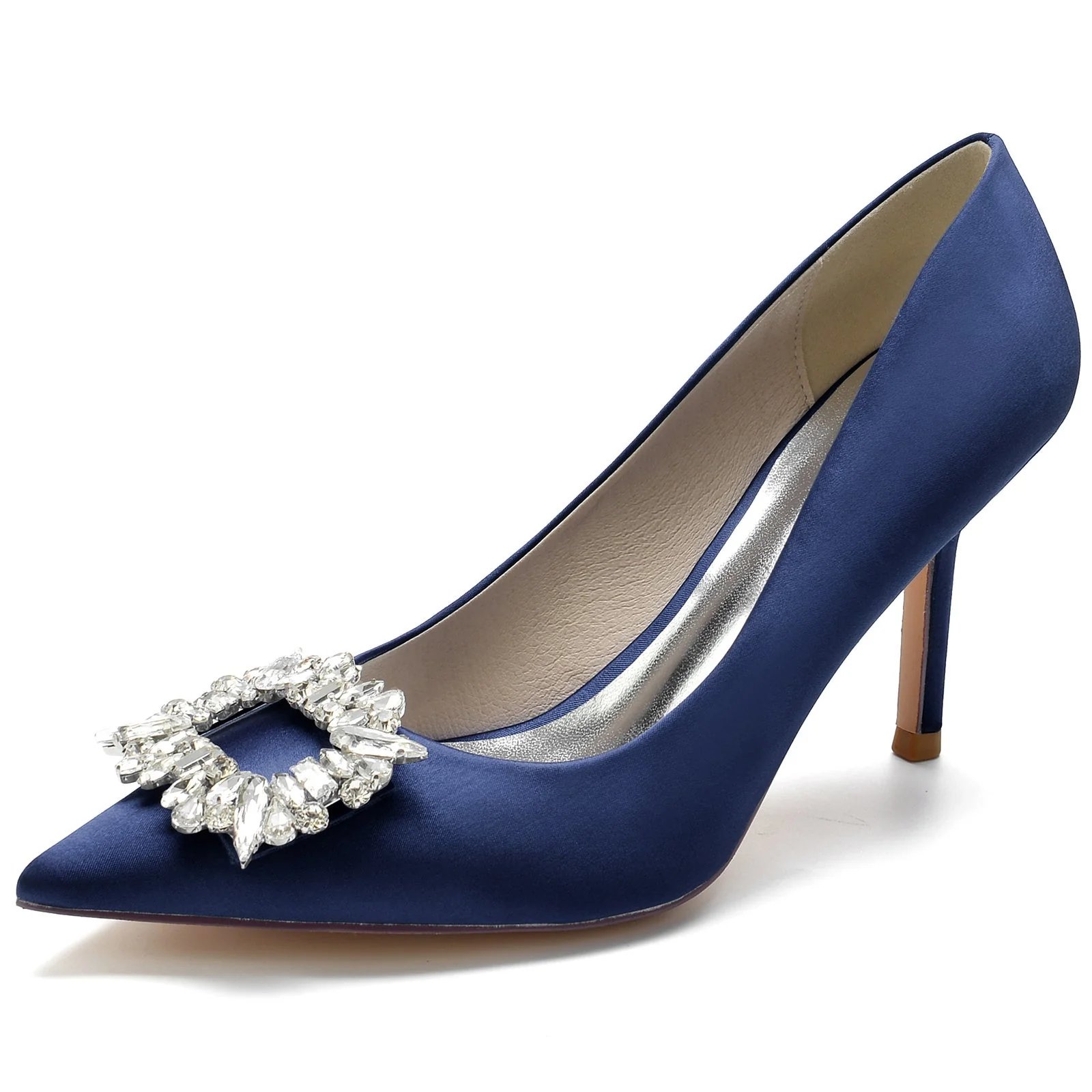 Women's Wedding Shoes Square Rhinestone Stiletto Pointed Toe Bridal Shoes - Image 11