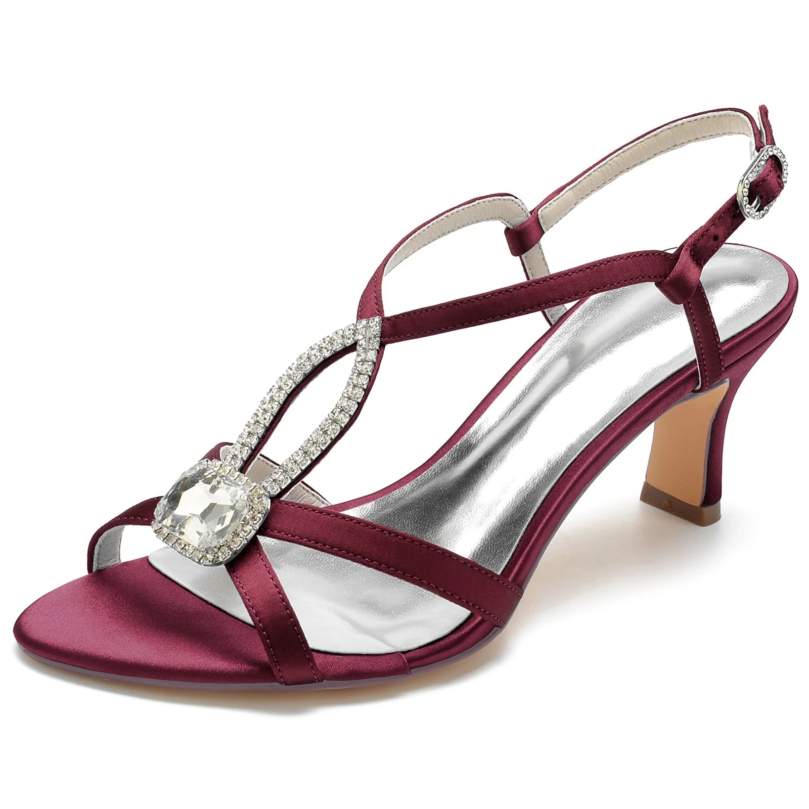 Women's Wedding Shoes Square Rhinestone Strappy Open Toe Mid Bridal Shoes - Image 12