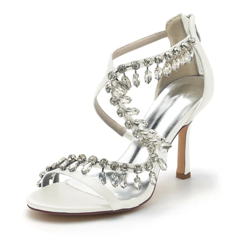 Women's Wedding Shoes Stiletto Heel Asymmetrical Straps Chic Bridal Shoes with Rhinestone - Image 10