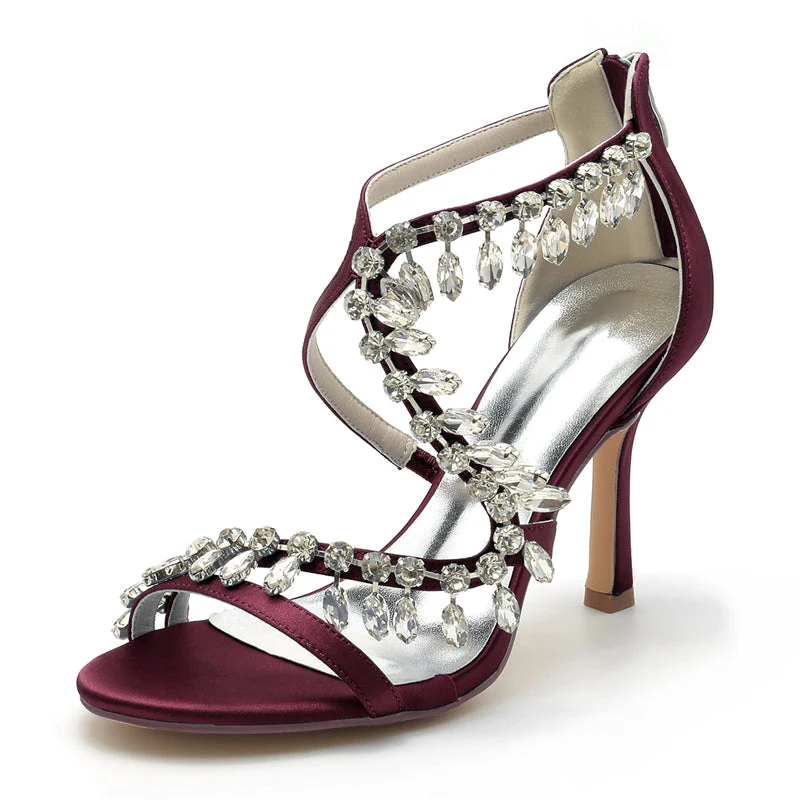 Women's Wedding Shoes Stiletto Heel Asymmetrical Straps Chic Bridal Shoes with Rhinestone - Image 11