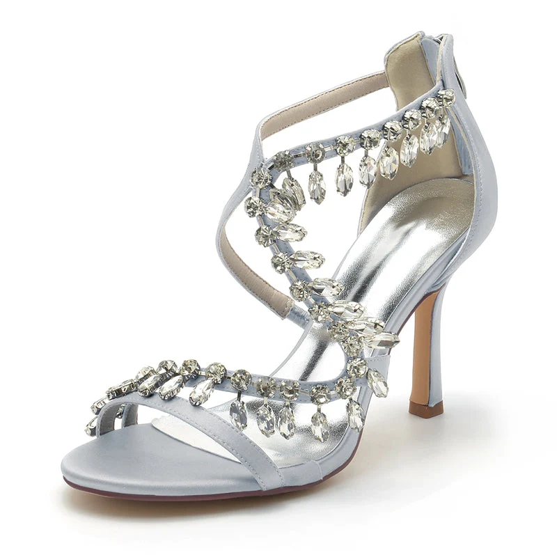 Women's Wedding Shoes Stiletto Heel Asymmetrical Straps Chic Bridal Shoes with Rhinestone - Image 12