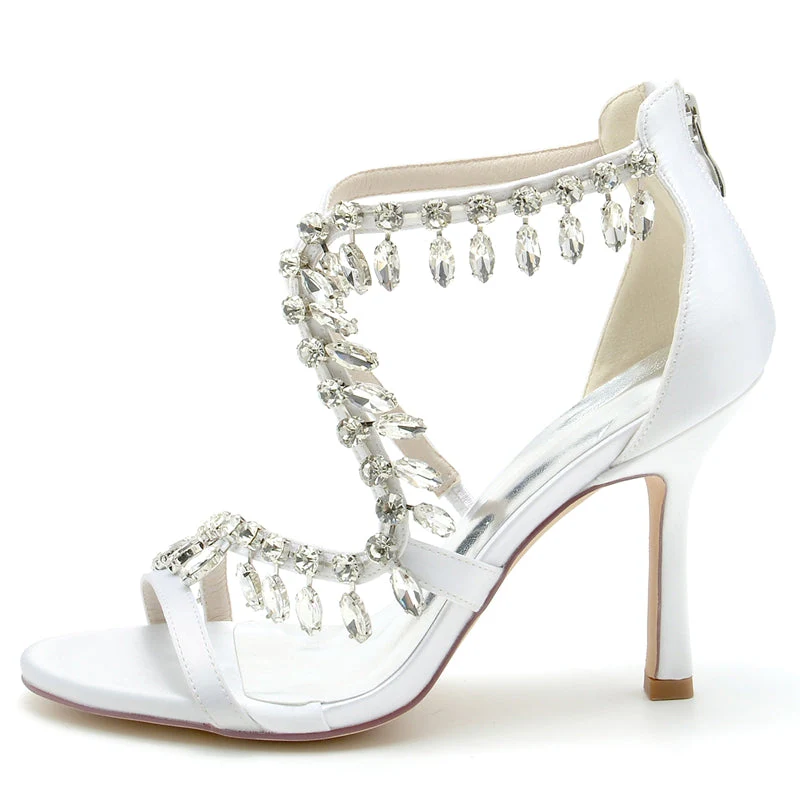 Women's Wedding Shoes Stiletto Heel Asymmetrical Straps Chic Bridal Shoes with Rhinestone - Image 4