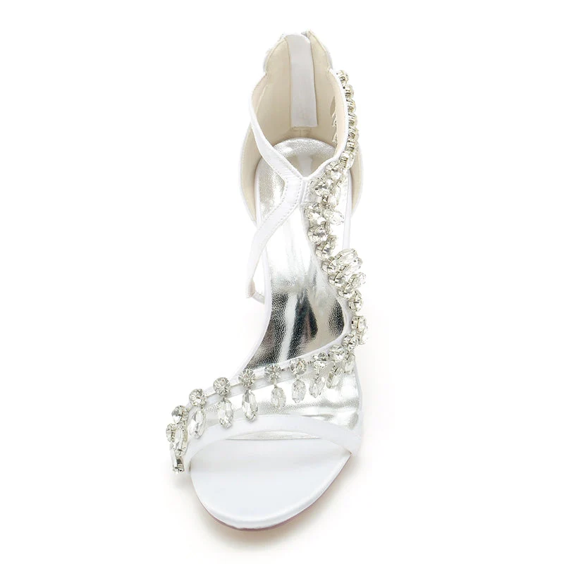 Women's Wedding Shoes Stiletto Heel Asymmetrical Straps Chic Bridal Shoes with Rhinestone - Image 7