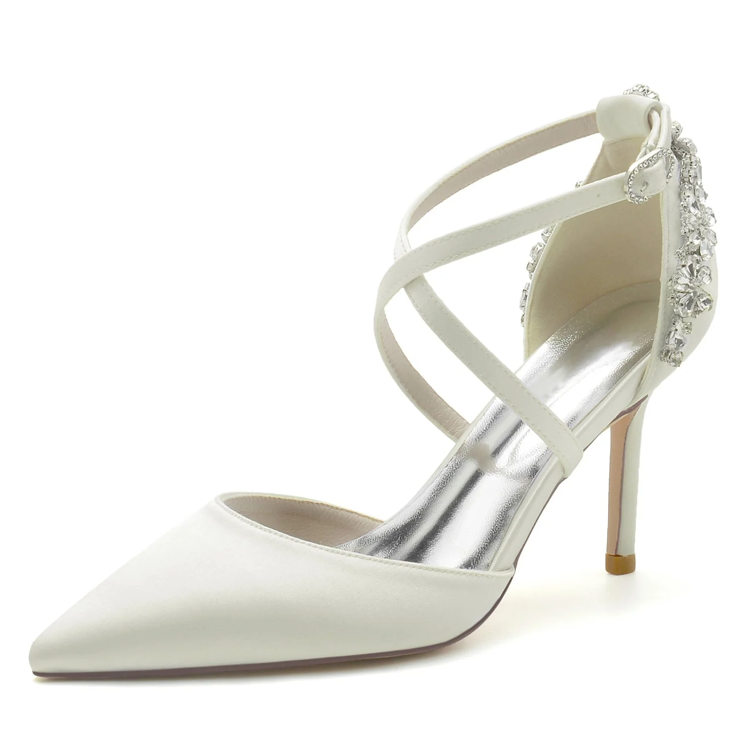 Women's Wedding Shoes Stiletto Pointed Toe Crystal Strappy Bridal Shoes - Image 11