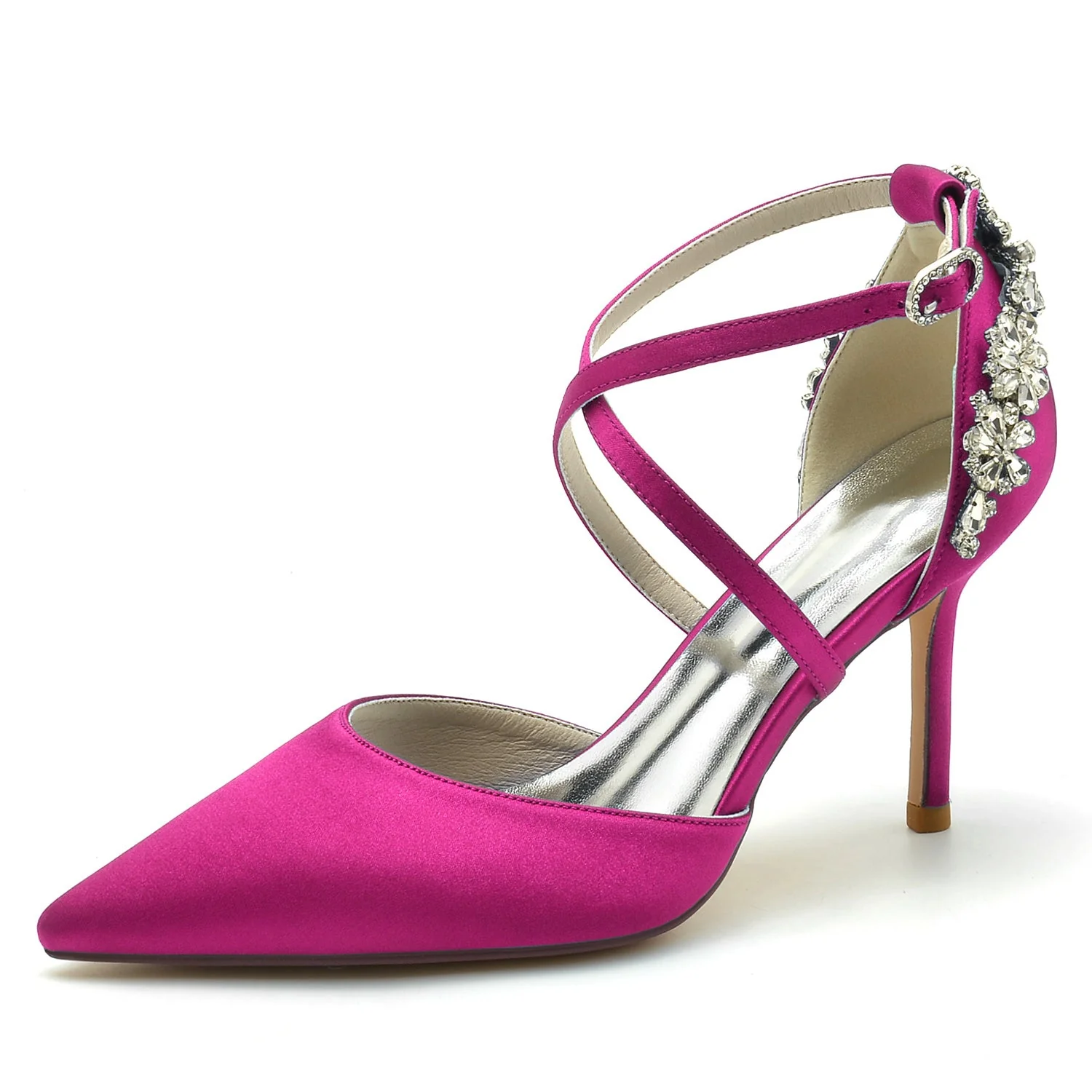 Women's Wedding Shoes Stiletto Pointed Toe Crystal Strappy Bridal Shoes - Image 8