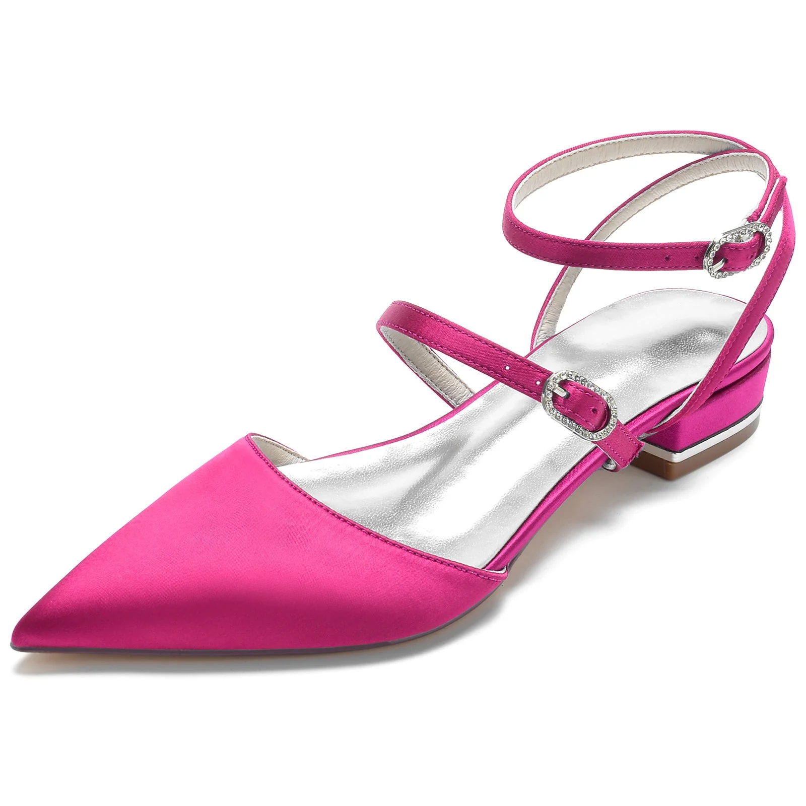 Women's Wedding Shoes Strappy Low Heel Pointed Toe Buckle Bridal Shoes - Image 9