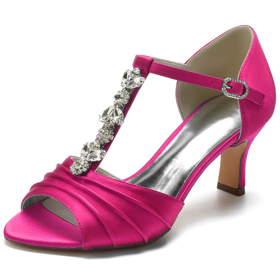 Women's Wedding Shoes Traditional Opened Toe Mid Heel Bridal Shoes with Crystals - Image 9