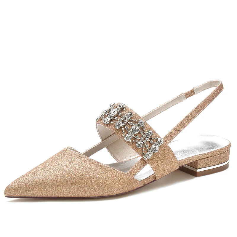 Women's Wedding Shoes White Closed Toe Buckle Slip-On Bridal Shoes with Rhinestone & Beadings - Image 7