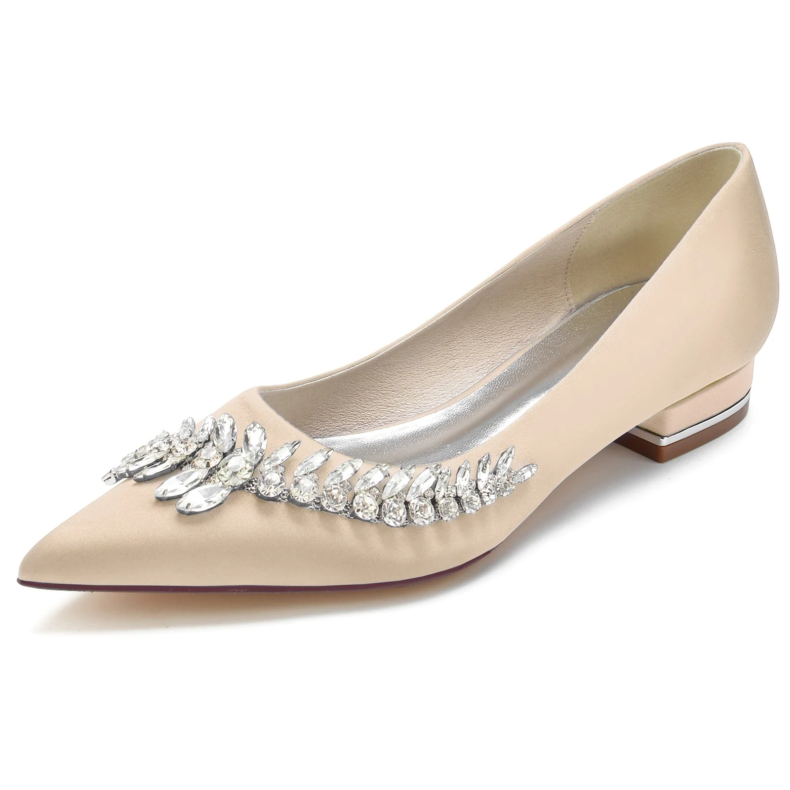 Women's Wedding Shoes White Imitation Rhinestone Low Heel Pointed Toe Bridal Shoes - Image 8