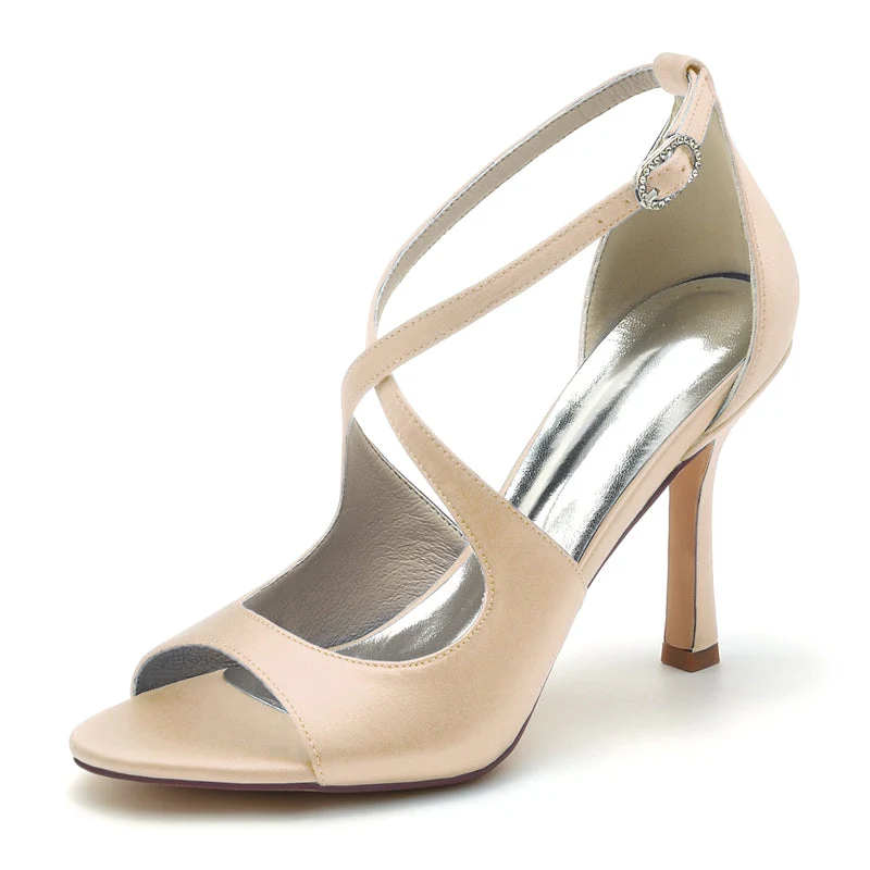 Women's Wedding Shoes White Opened Toe High Heel Chic Bridal Shoes with Crossed Strap - Image 11