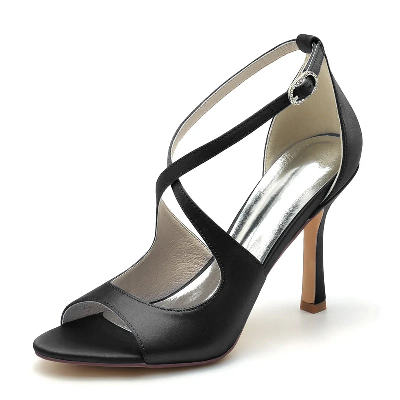 Women's Wedding Shoes White Opened Toe High Heel Chic Bridal Shoes with Crossed Strap - Image 12
