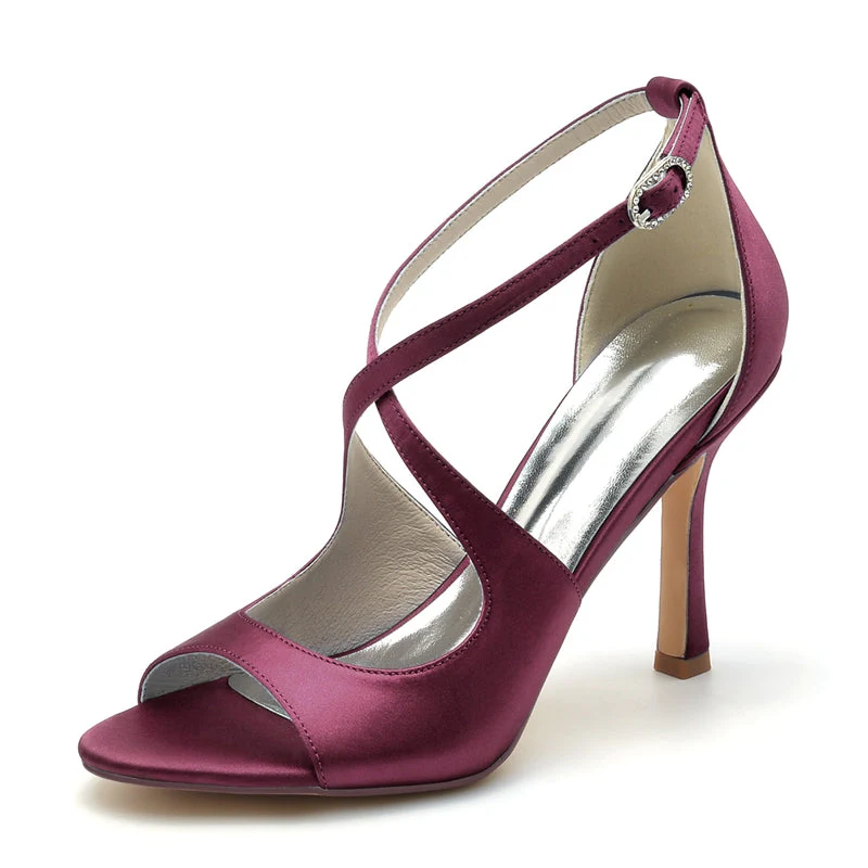 Women's Wedding Shoes White Opened Toe High Heel Chic Bridal Shoes with Crossed Strap - Image 9