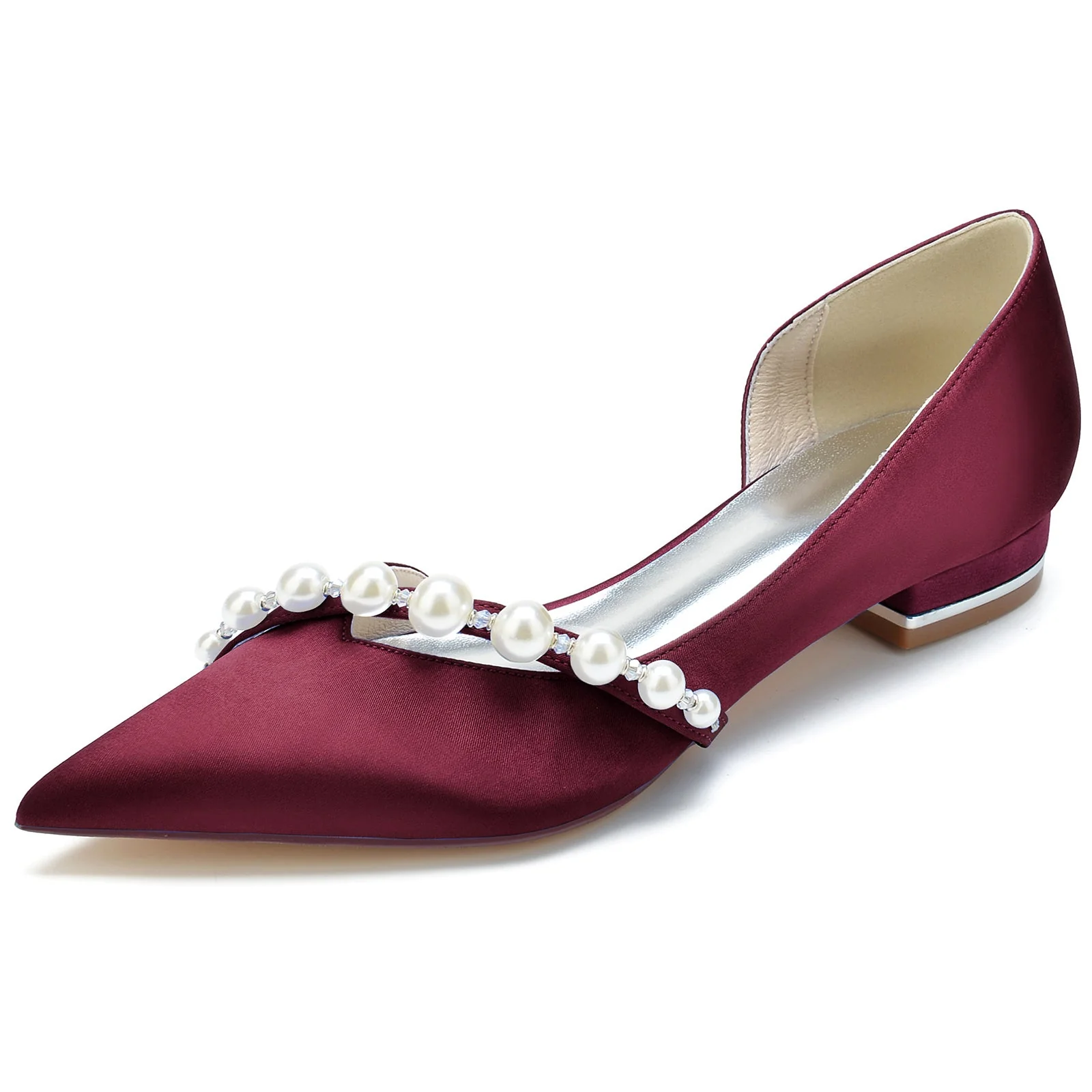 Women's Wedding Shoes White Pearl Low Heel Pointed Toe Minimalism Bridal Shoes - Image 13