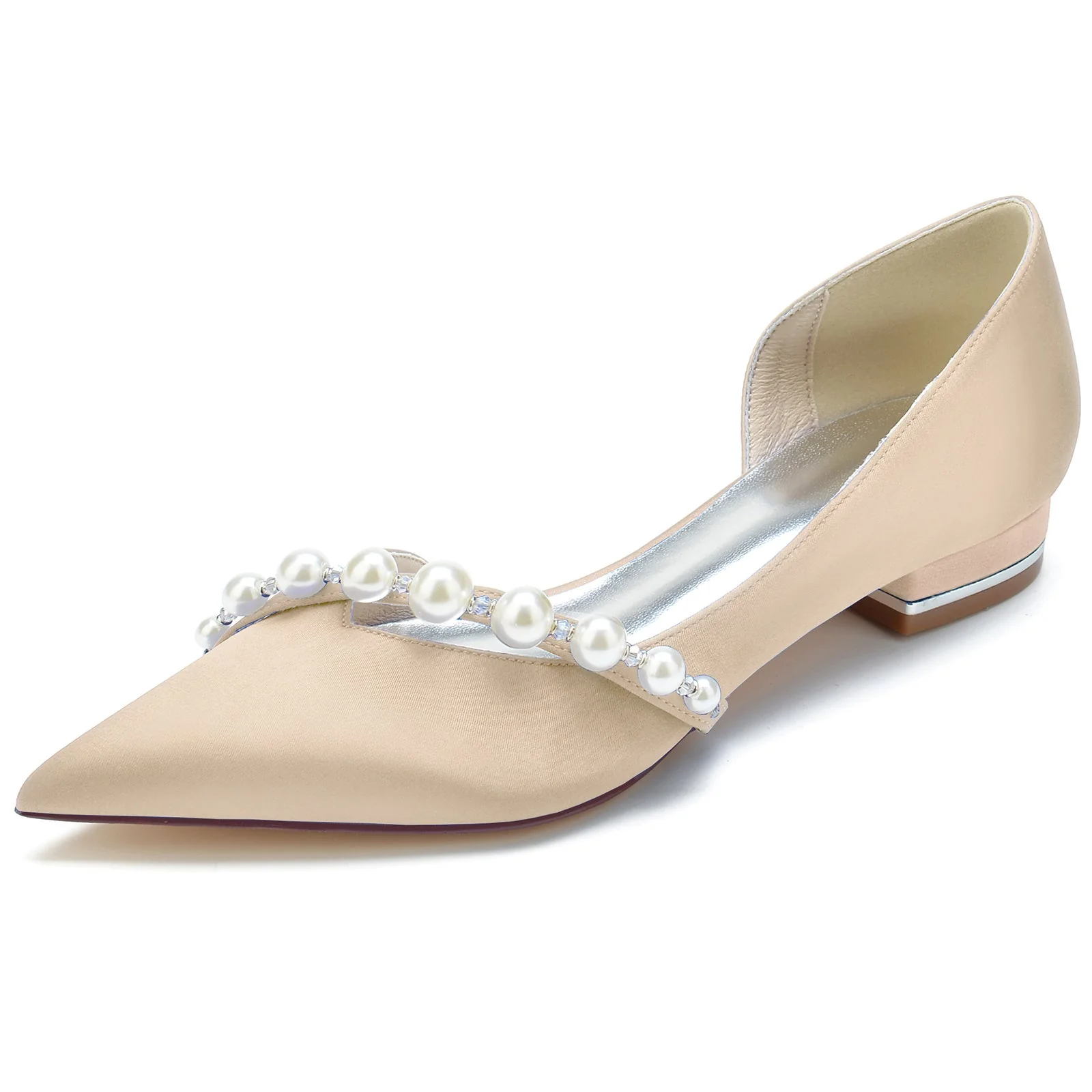 Women's Wedding Shoes White Pearl Low Heel Pointed Toe Minimalism Bridal Shoes - Image 8