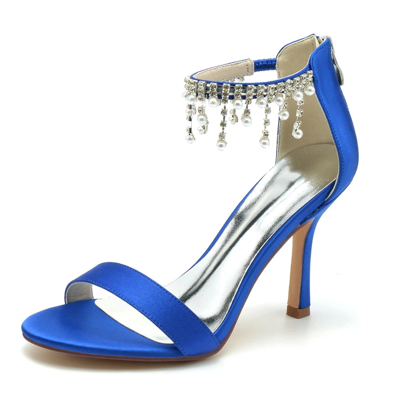 Women's Wedding Shoes White Peep Toe High Heel Buckle Bridal Shoes with Pearl Tassel - Image 5