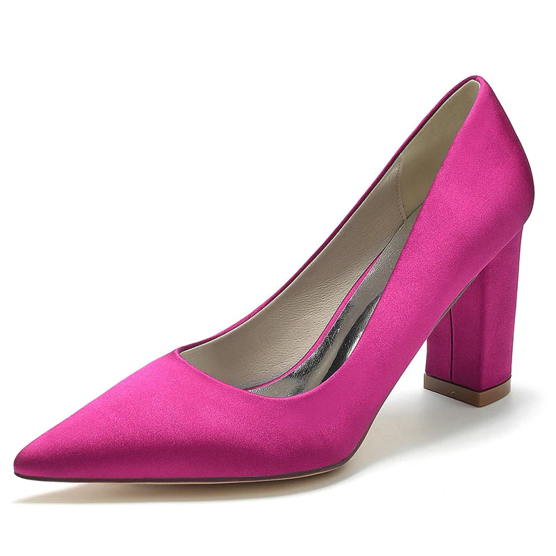 Women's Wedding Shoes White Pointed Toe Block Heel Simple Elegant Bridal Shoes - Image 7