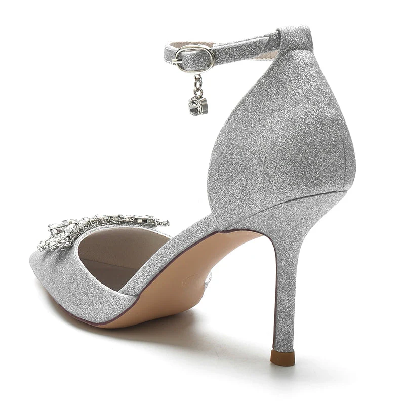 Women's Wedding Shoes White Pointed Toe Sparkling Buckle Bridal Shoes with Rhinestone - Image 6