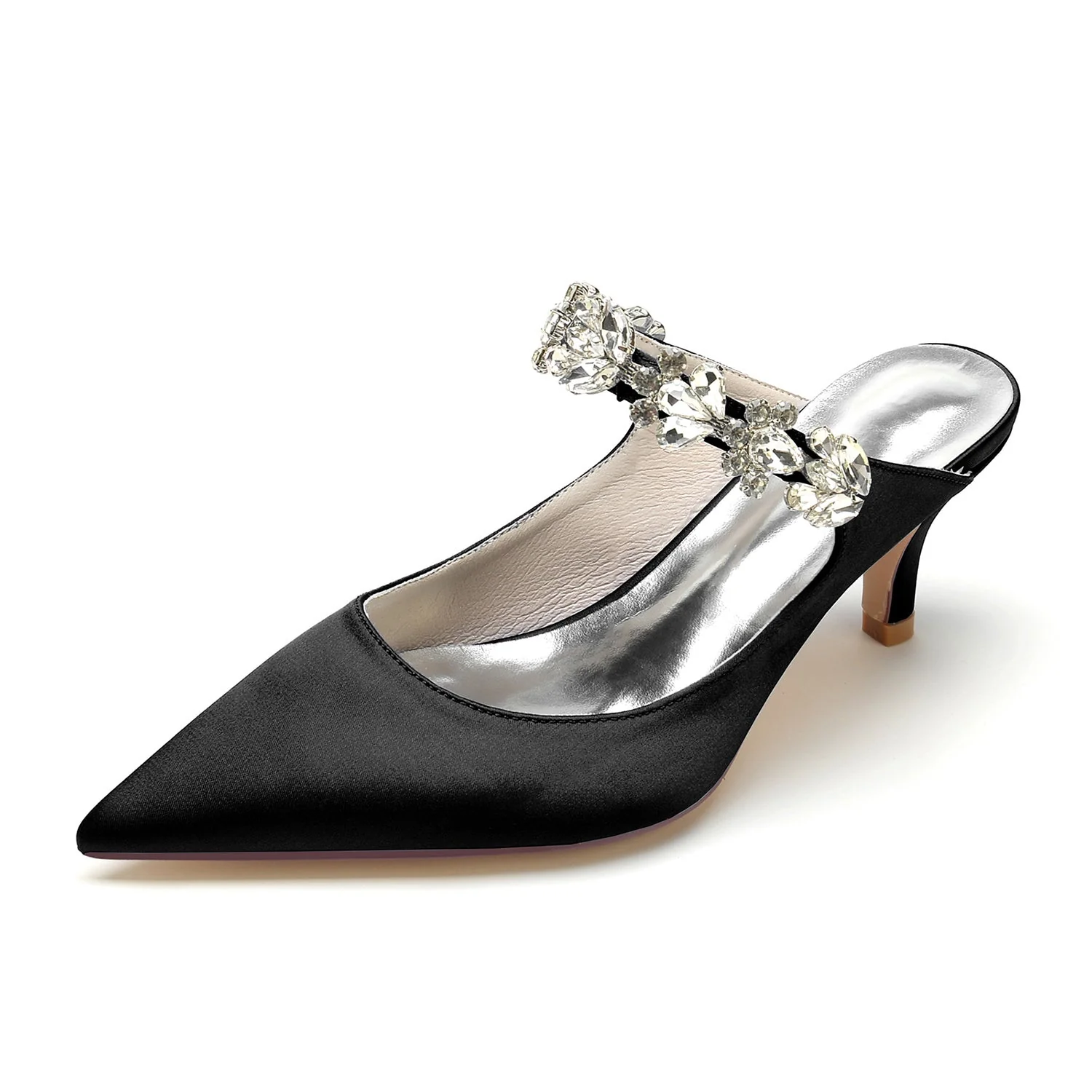 Women's Wedding Shoes White Rhinestone Mid Heel Pointed Toe Comfortable Bridal Shoes - Image 6