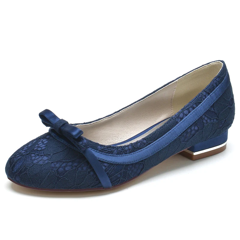 Women's Wedding Shoes White Round Toe Flat Heel Bowknot Elegant Bridal Shoes - Image 7