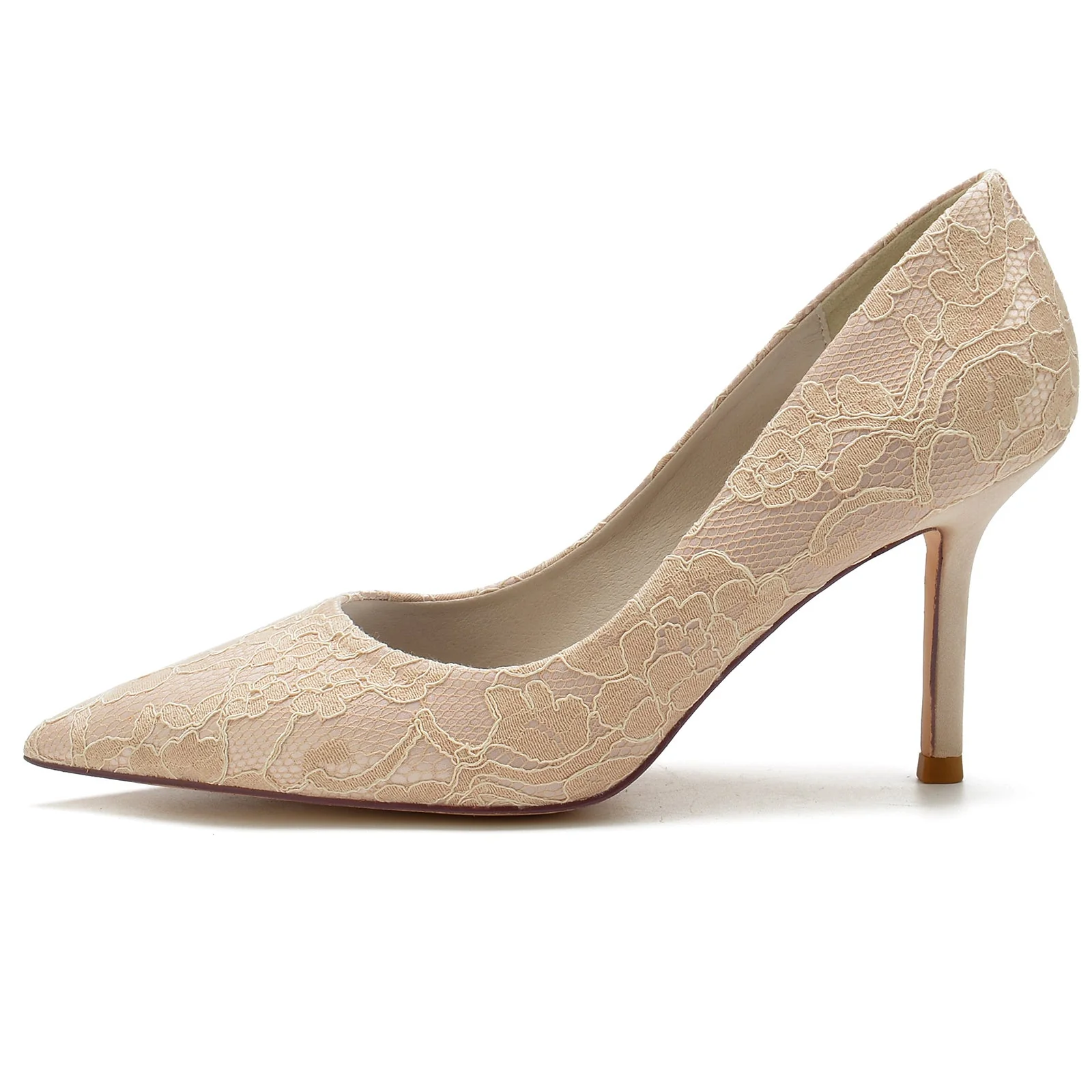 Women's Wedding Shoes White Satin Lace Stiletto Pointed Toe Bridal Shoes - Image 5