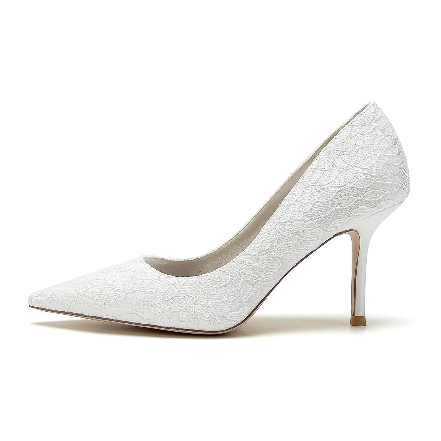 Women's Wedding Silk Satin Lace Stiletto Heel Pointed Toe Minimalist Bridal Shoes - Image 3